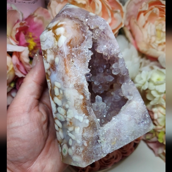 Huge High Quality Pink Amethyst Sakura Flower Agate Tower - Picture 9 of 16